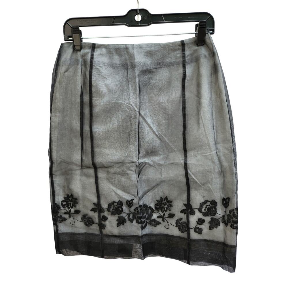 Dana Buchman Black Organza Floral Embroidered Pencil Skirt Women's Petite Size 8